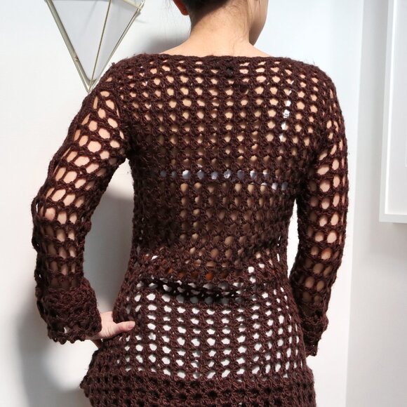 Vintage Chocolate Brown Open Cable Knit Sweater - Women's Medium Apocalyptic - Picture 4 of 6